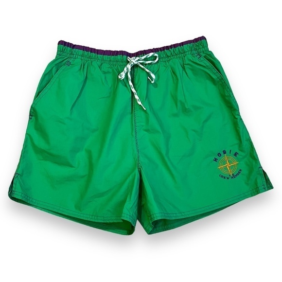 VTG 90s Hobie Swim Trunks Green Purple Mesh Liner Pockets Logo Beach Medium - Picture 1 of 8
